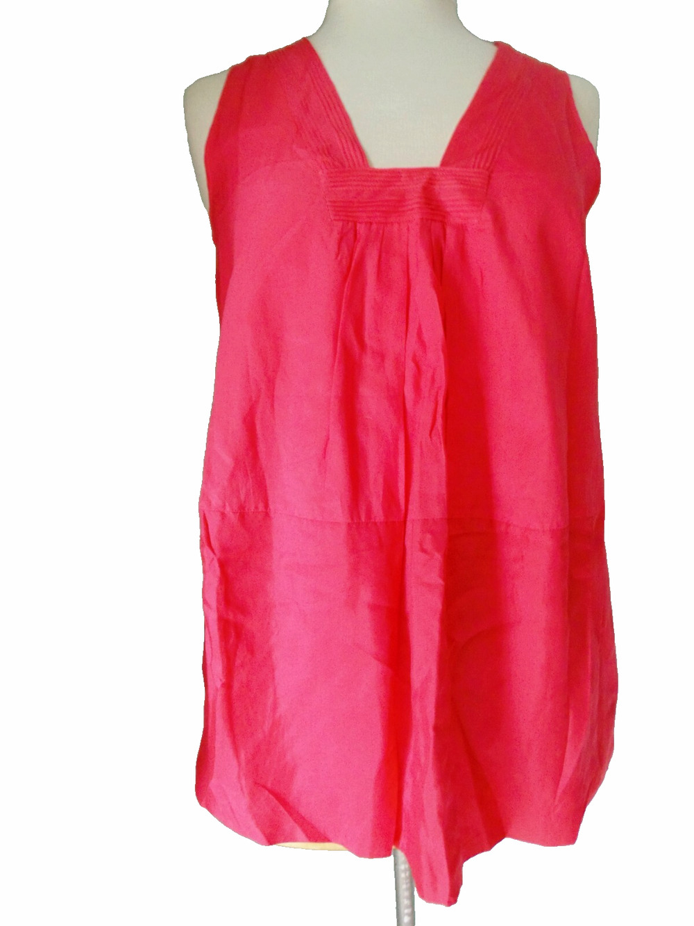 Y2K New DKNY Women S Coral Pink Silk Sleeveless Tunic Top V neck Boho Chic Smock